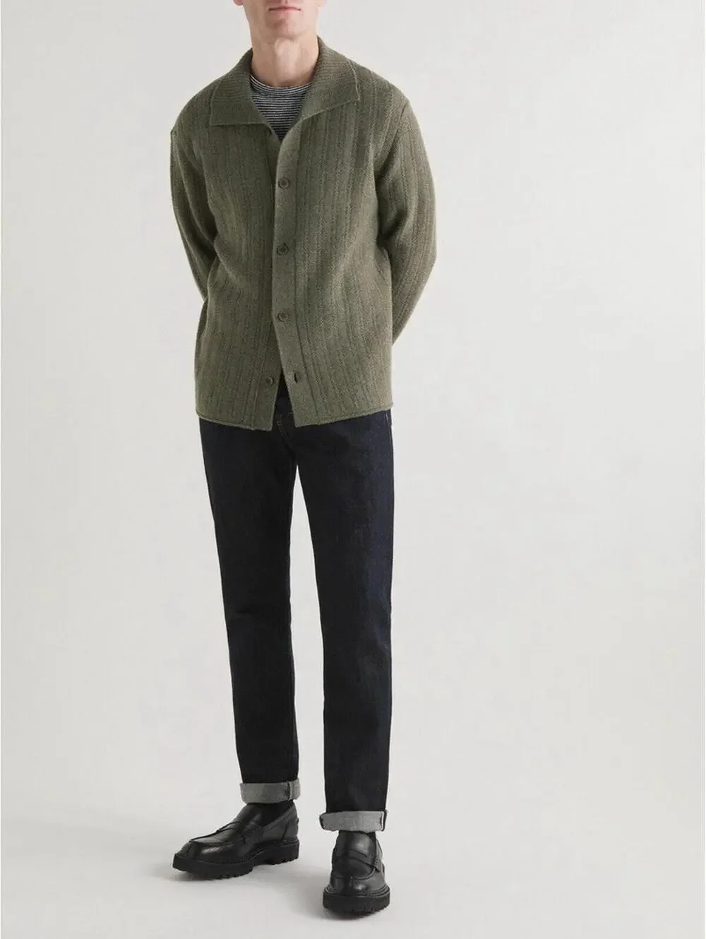Mr. P Men’s Large MSRP $385 Wolly Open Knit Wool Open Wool Cardigan Deep Green